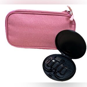 Electronic Travel Organizer & Data Cable Storage Compact Box Set Pink Gray Blk